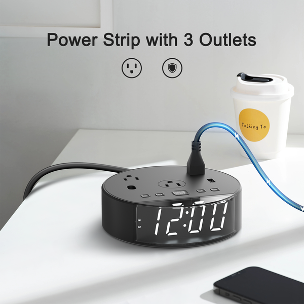 Alarm Clock with USB-A and USB-C Charger and Outlets