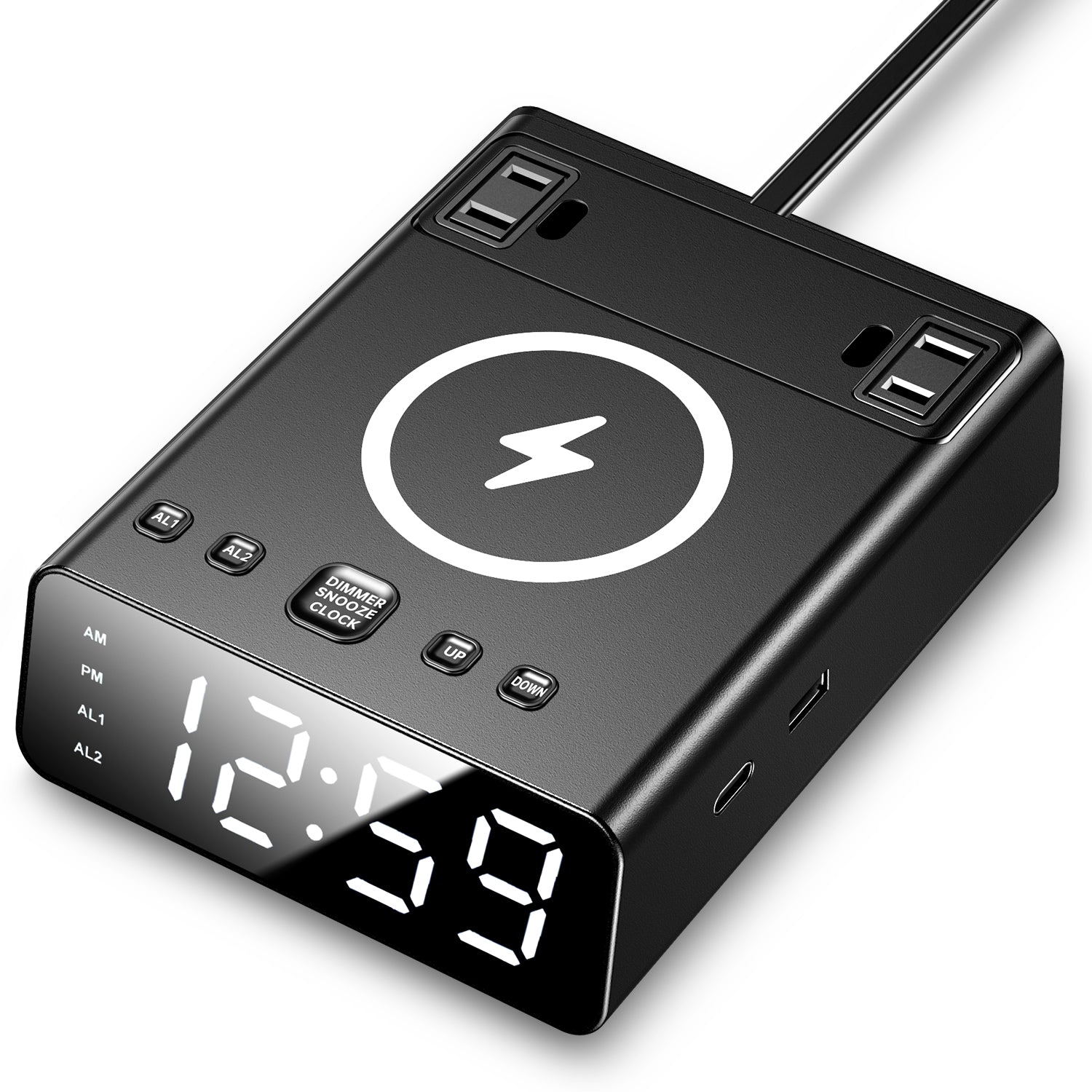Alarm Clock with Wireless Charger, USB-A and USB-C Chargers and Outlets, 500pcs