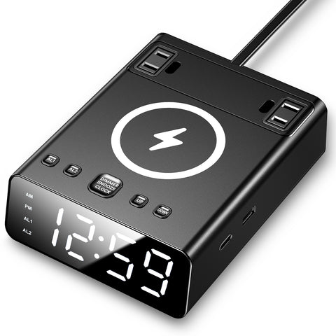 Alarm Clock with Wireless Charger, USB-A and USB-C Chargers and Outlets, 500pcs