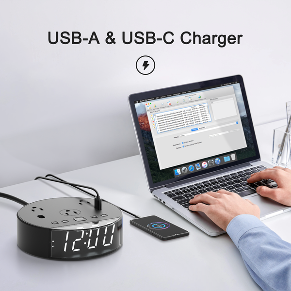 Alarm Clock with USB-A and USB-C Charger and Outlets