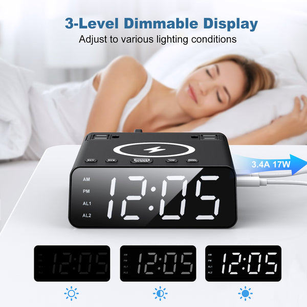 Alarm Clock with Wireless Charger, USB-A and USB-C Chargers and Outlets, 500pcs