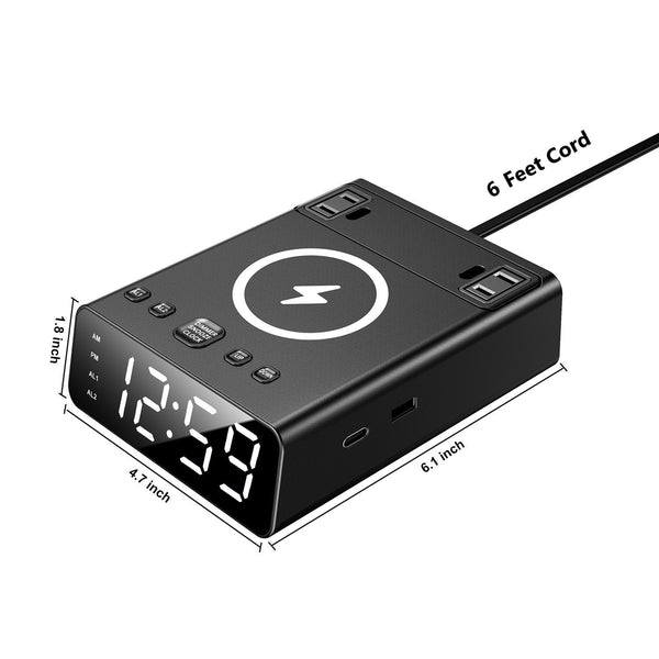 Alarm Clock with Wireless Charger, USB-A and USB-C Chargers and Outlets, 500pcs