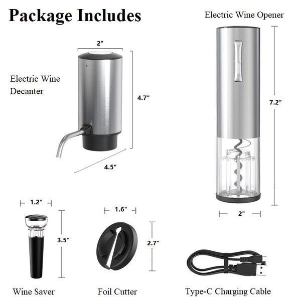 Electric Wine Decanter and Electric Wine Opener, Wine Foil Cutter, and Wine Stopper Vacuum Saver