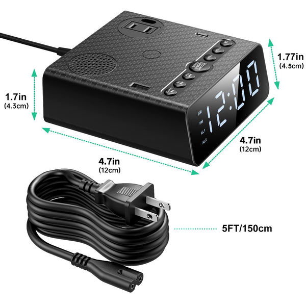 Alarm Clock with Bluetooth Speaker, USB Charger and Outlets, 500pcs
