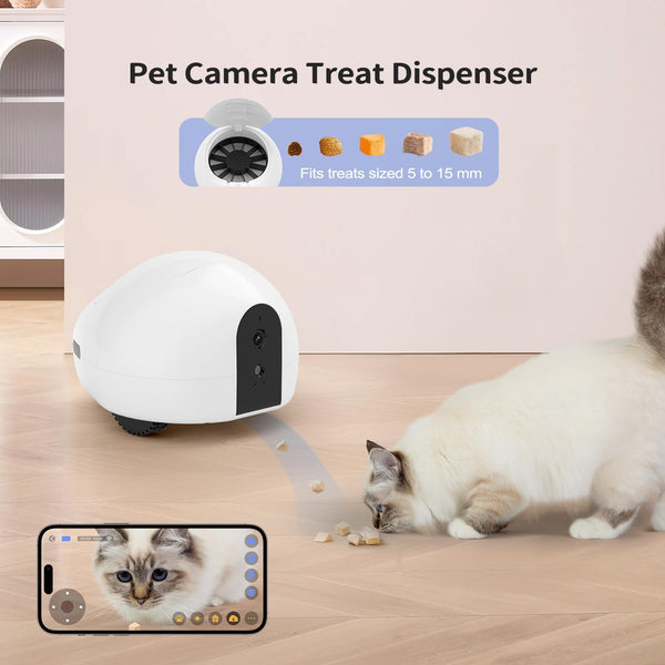 Self-Charging Moving Pet Camera Treat Dispenser with Phone App