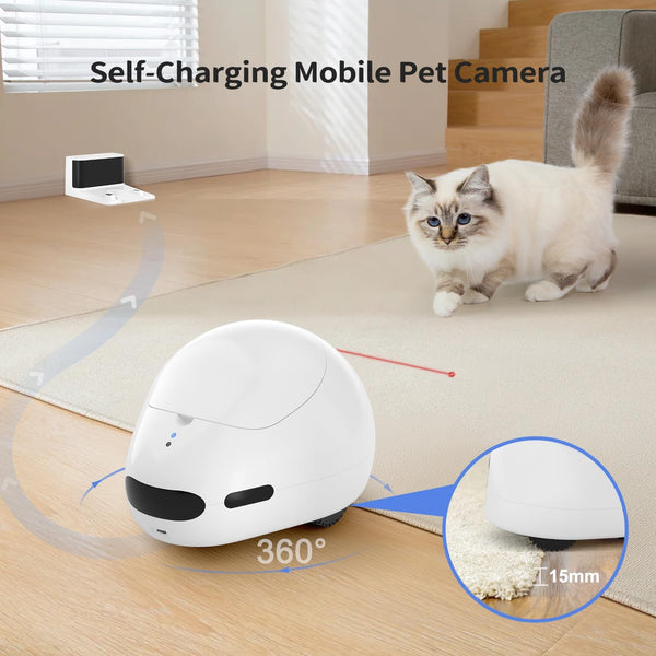 Self-Charging Moving Pet Camera Treat Dispenser with Phone App