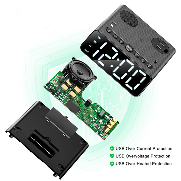 Alarm Clock with Bluetooth Speaker, USB Charger and Outlets, 500pcs