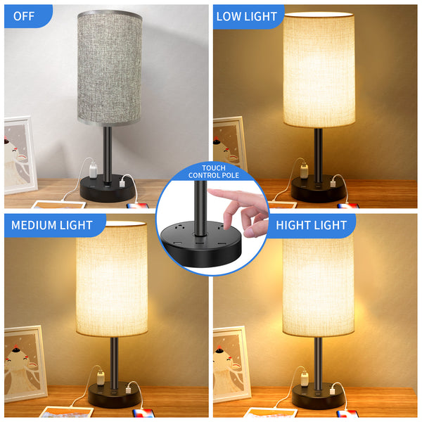 Table Lamp with Alarm Clock, USB Charger and Outlets