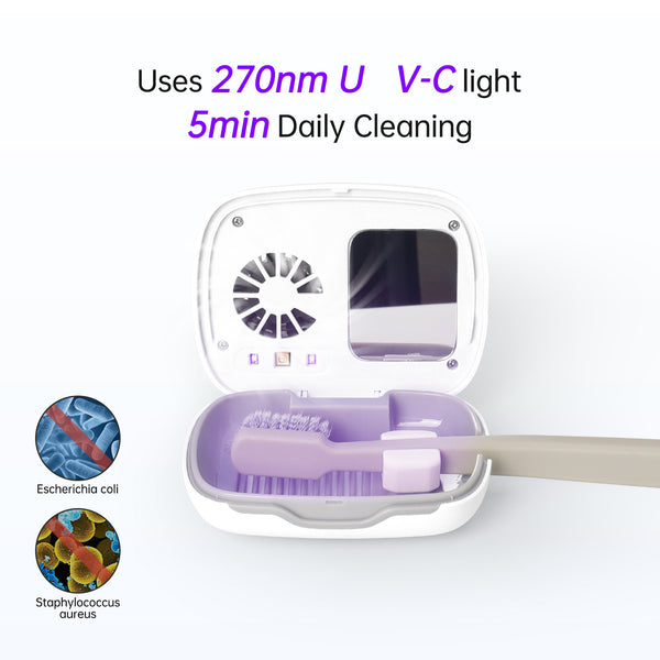 UV Toothbrush Sanitizer with Drying Fan - White, Blue