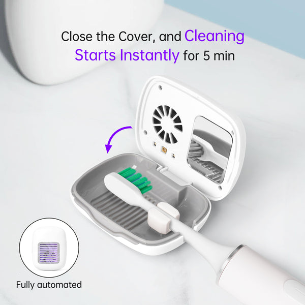 UV Toothbrush Sanitizer with Drying Fan - White, Blue