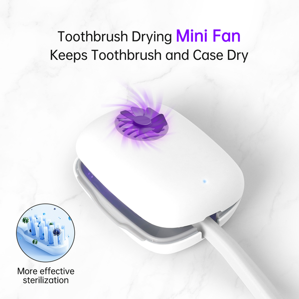 UV Toothbrush Sanitizer with Drying Fan - White, Blue