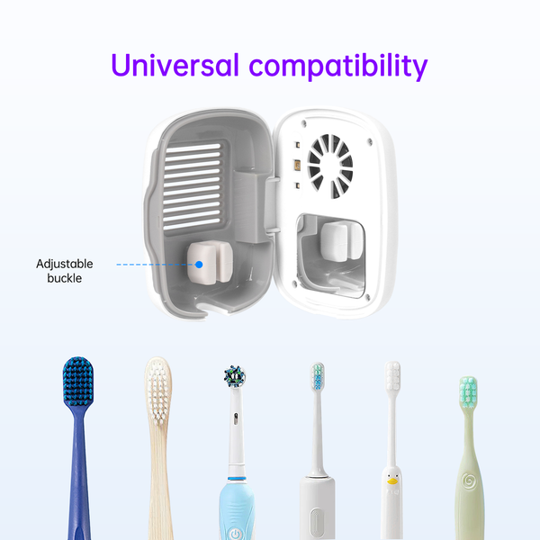 UV Toothbrush Sanitizer with Drying Fan - White, Blue